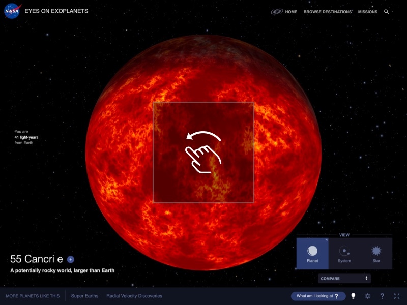 Screengrab of planet in Eyes on Exoplanets interactive.